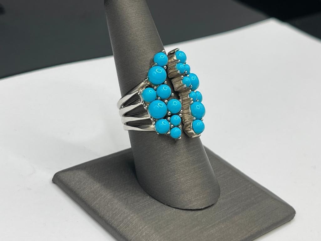 STERLING SILVER SLEEPING BEAUTY TURQUOISE FASHION RING FEATURING UNIQUE SPLIT CENTER - 2