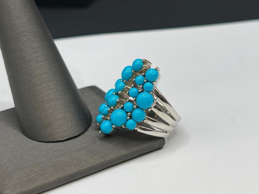 STERLING SILVER SLEEPING BEAUTY TURQUOISE FASHION RING FEATURING UNIQUE SPLIT CENTER - 3