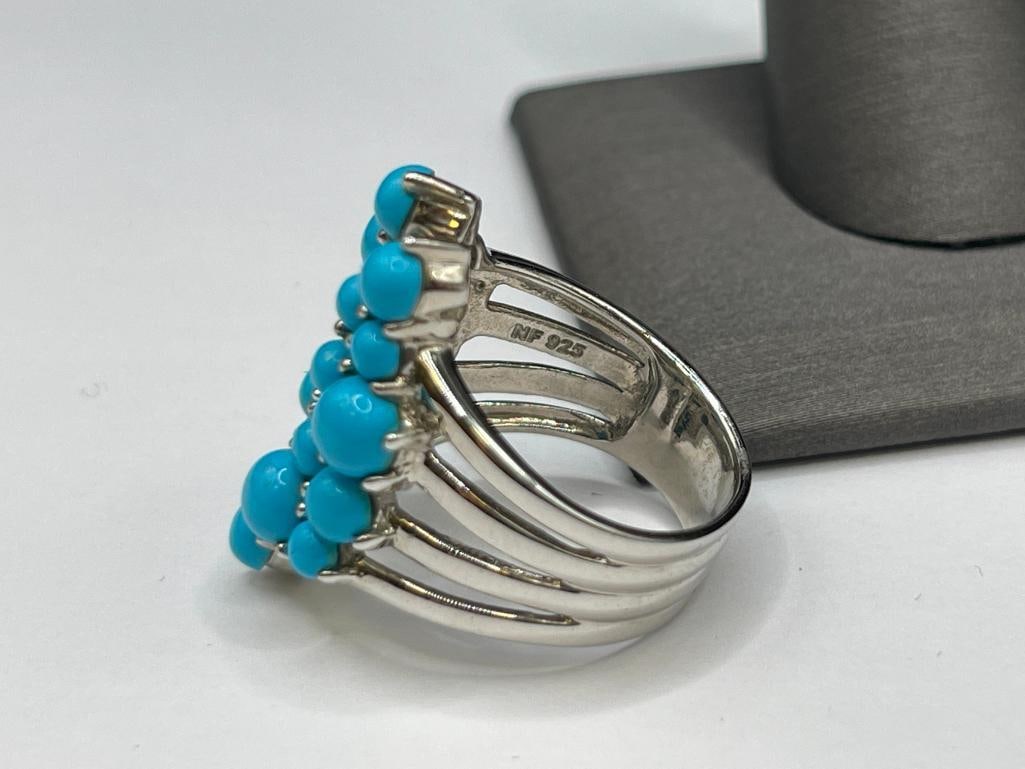 STERLING SILVER SLEEPING BEAUTY TURQUOISE FASHION RING FEATURING UNIQUE SPLIT CENTER - 5