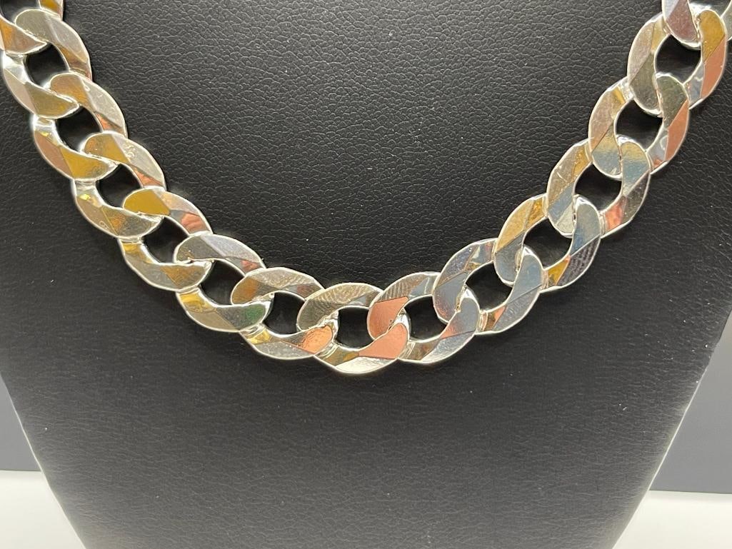 ITALIAN SAC DESIGNER SIGNED STERLING SILVER FLAT CURB LINK CHAIN NECKLACE - 2