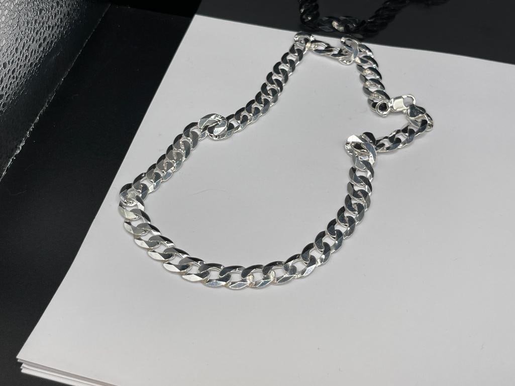 ITALIAN SAC DESIGNER SIGNED STERLING SILVER FLAT CURB LINK CHAIN NECKLACE - 3