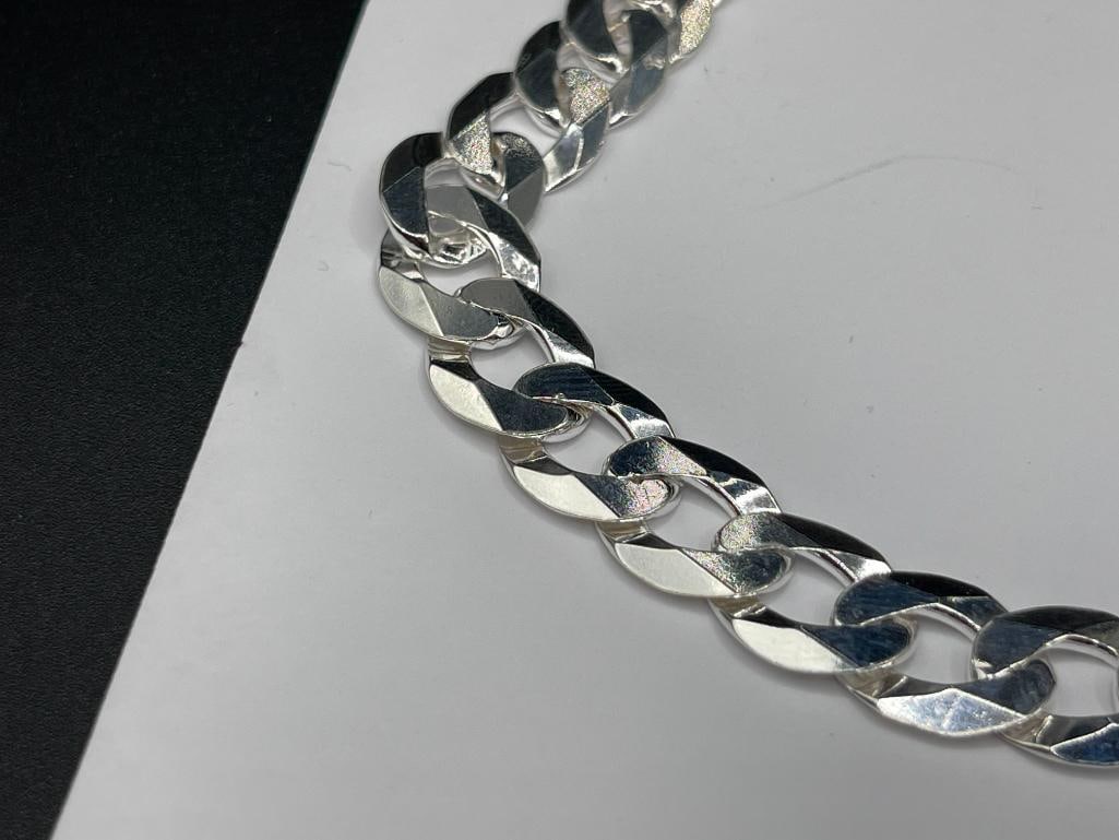 ITALIAN SAC DESIGNER SIGNED STERLING SILVER FLAT CURB LINK CHAIN NECKLACE - 4
