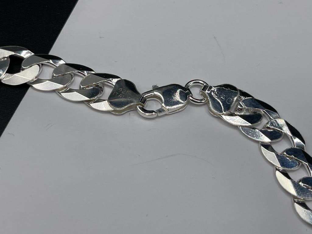 ITALIAN SAC DESIGNER SIGNED STERLING SILVER FLAT CURB LINK CHAIN NECKLACE - 5