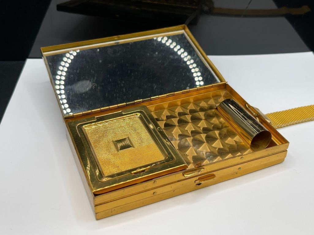 VINTAGE TWO-IN-ONE BRASS CIGARETTE CASE AND COMPACT LADIES PURSE - 4