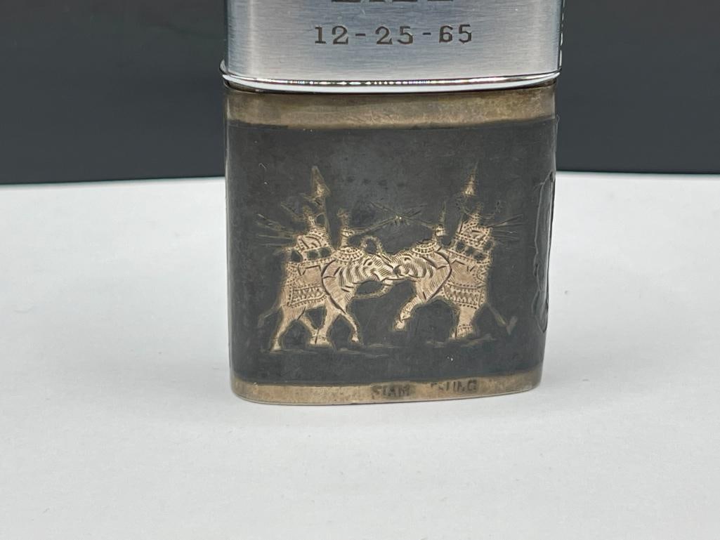 VINTAGE RONSON LIGHTER WITH SIAM STERLING SILVER CASE - 2