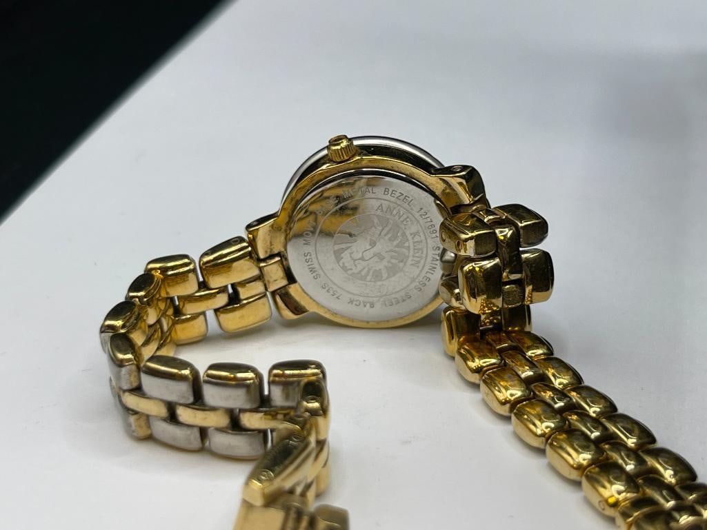 ANNE KLEIN GOLD TONE STAINLESS STEEL DESIGNER LADIES WRISTWATCH WITH ONE DIAMOND DIAL - 5