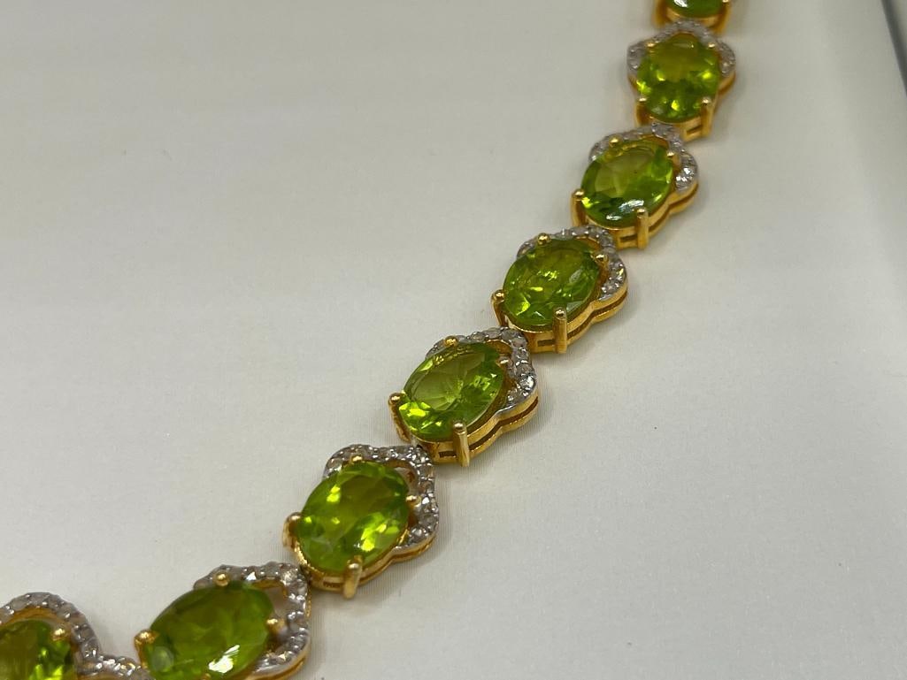 ELEGANT STERLING SILVER YELLOW GOLD OVERLAY PERIDOT AND DIAMOND NECKLACE - 5
