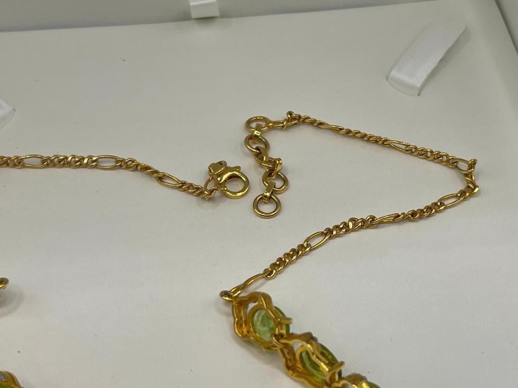 ELEGANT STERLING SILVER YELLOW GOLD OVERLAY PERIDOT AND DIAMOND NECKLACE - 6