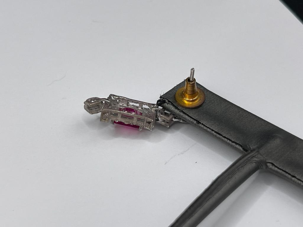 14K WHITE GOLD PLATED STERLING SILVER RUBY AND DIAMOND EARRINGS FEATURING EMERALD CUT RUBIES - 6