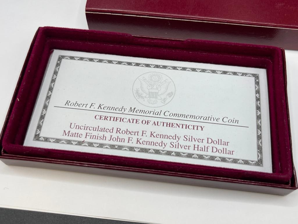 1998 U.S. MINT ROBERT F. KENNEDY MEMORIAL COMMEMORATIVE SILVER DOLLAR AND KENNEDY SILVER HALF DOL... - 7