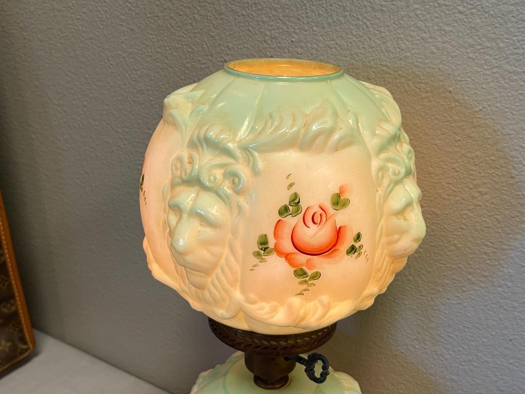 SCULPTED GLASS GONE WIITH THE WIND VICTORIAN GLASS PARLOR LAMP - 2