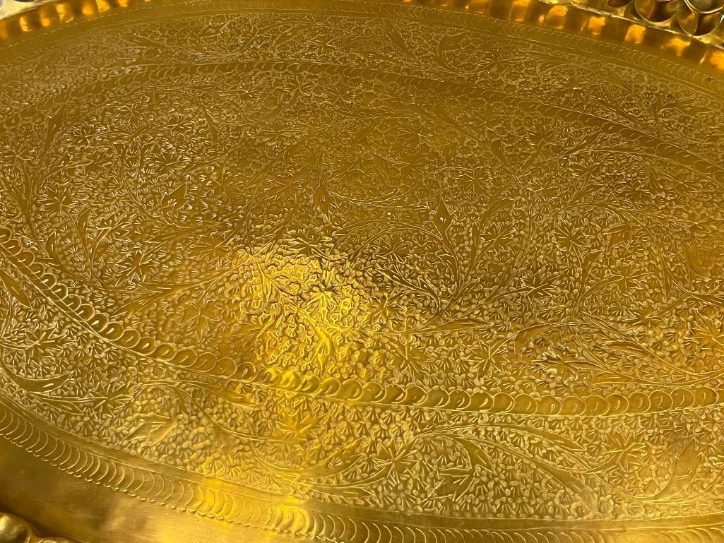 LARGE SOLID BRASS MOROCCAN OVAL BRASS TRAY - 3
