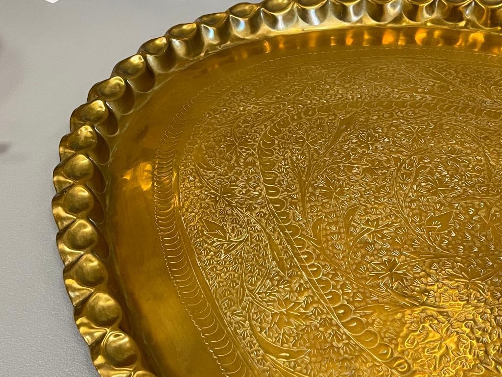 LARGE SOLID BRASS MOROCCAN OVAL BRASS TRAY - 4