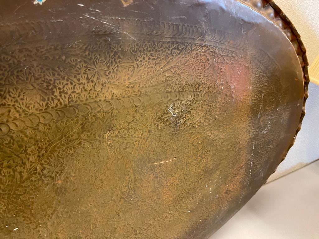 LARGE SOLID BRASS MOROCCAN OVAL BRASS TRAY - 7