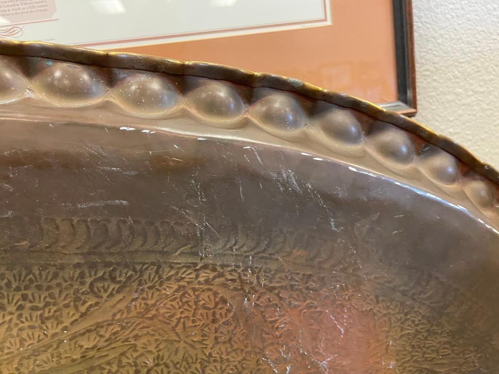 LARGE SOLID BRASS MOROCCAN OVAL BRASS TRAY - 8