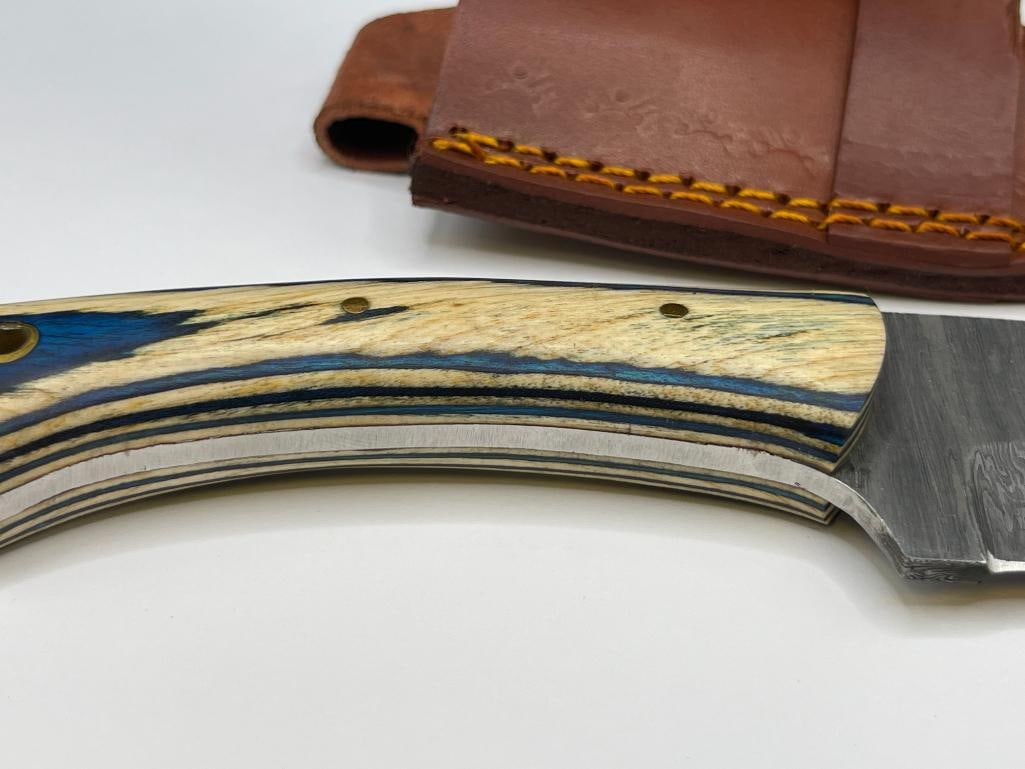 CUSTOM MADE DAMASCUS STEEL FIXED BLADE KNIFE FEATURING FULL TANG - 4