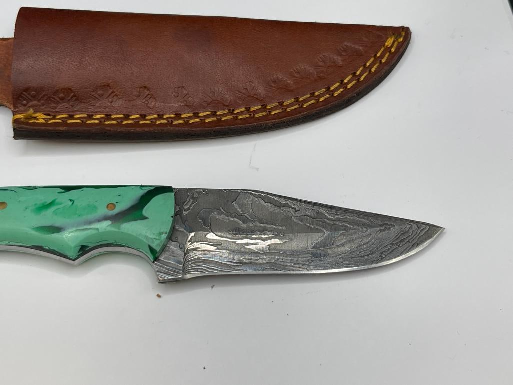 CUSTOM MADE DAMASCUS STEEL FIXED BLADE KNIFE FEATURING FULL TANG DROP POINT BLADE - 2