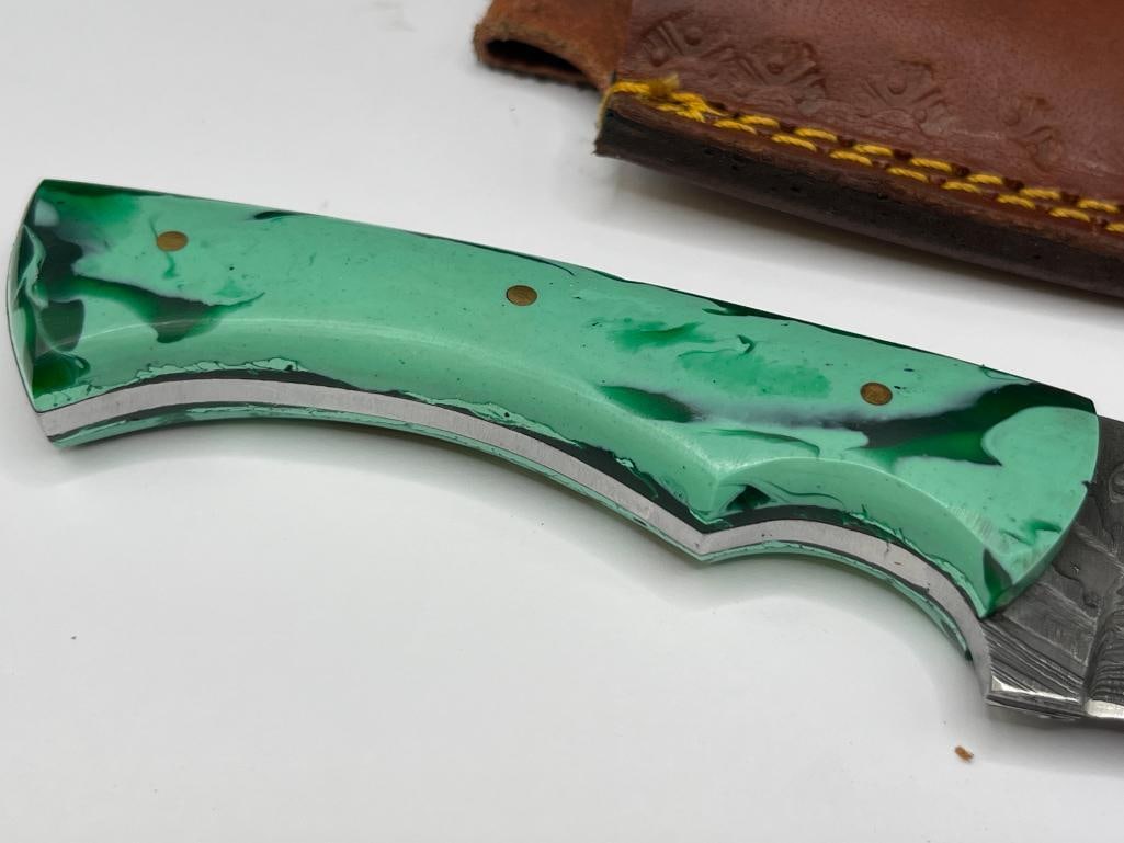 CUSTOM MADE DAMASCUS STEEL FIXED BLADE KNIFE FEATURING FULL TANG DROP POINT BLADE - 4