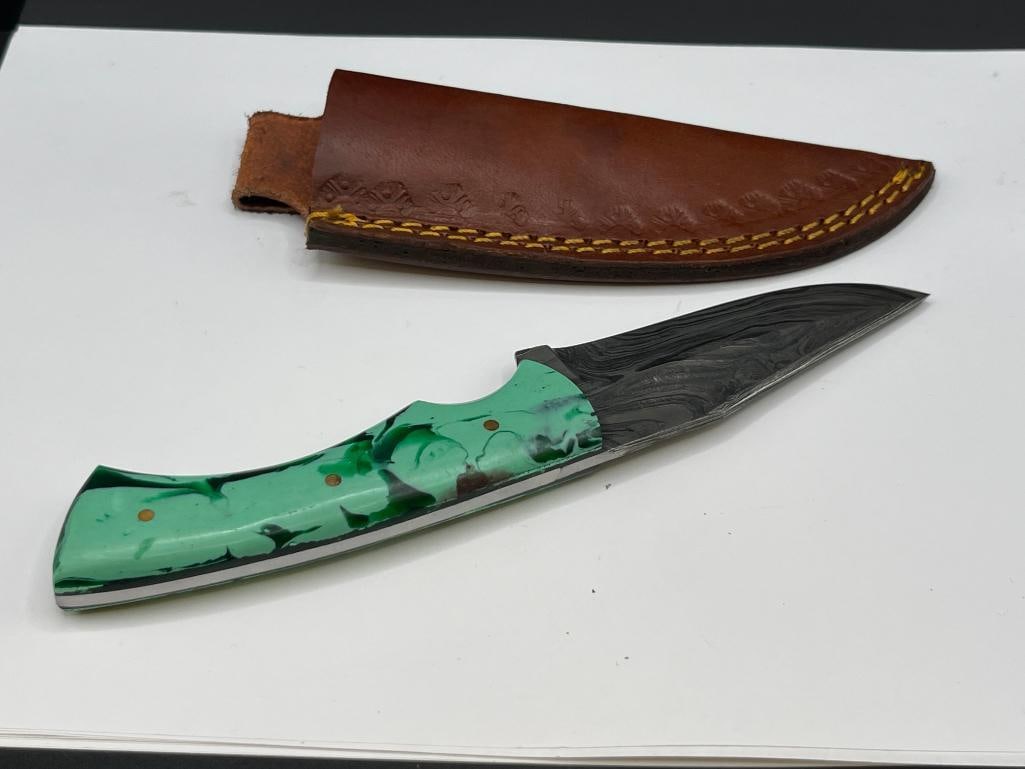 CUSTOM MADE DAMASCUS STEEL FIXED BLADE KNIFE FEATURING FULL TANG DROP POINT BLADE - 5
