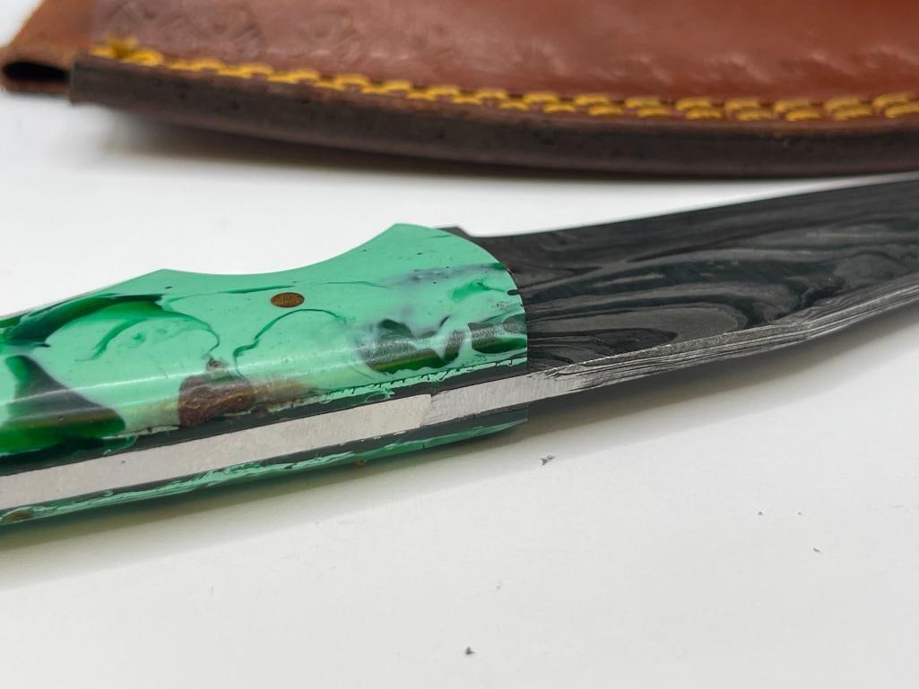 CUSTOM MADE DAMASCUS STEEL FIXED BLADE KNIFE FEATURING FULL TANG DROP POINT BLADE - 6