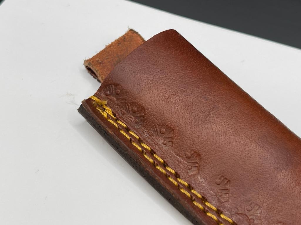 CUSTOM MADE DAMASCUS STEEL FIXED BLADE KNIFE FEATURING FULL TANG DROP POINT BLADE - 7