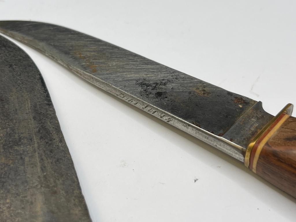 TWO VINTAGE FIXED BLADE KNIVES INCLUDING SCHRADE-WALDEN H-15 LEATHER WRAPPED HANDLE KNIFE - 10