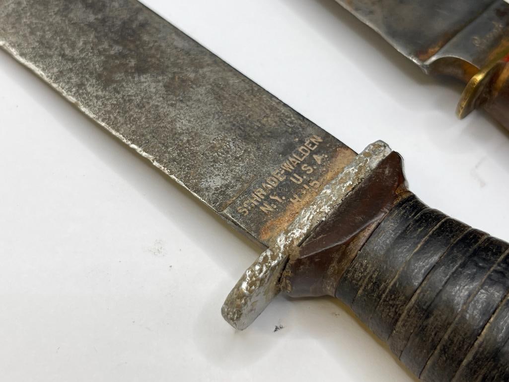 TWO VINTAGE FIXED BLADE KNIVES INCLUDING SCHRADE-WALDEN H-15 LEATHER WRAPPED HANDLE KNIFE - 4