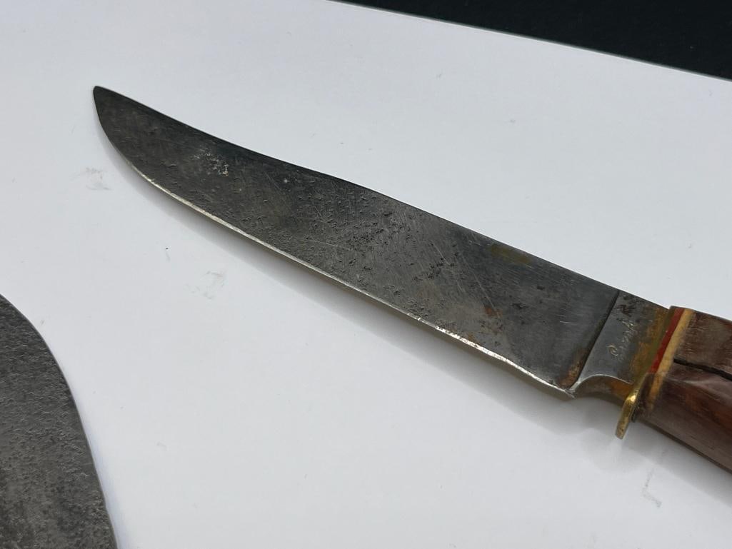 TWO VINTAGE FIXED BLADE KNIVES INCLUDING SCHRADE-WALDEN H-15 LEATHER WRAPPED HANDLE KNIFE - 7