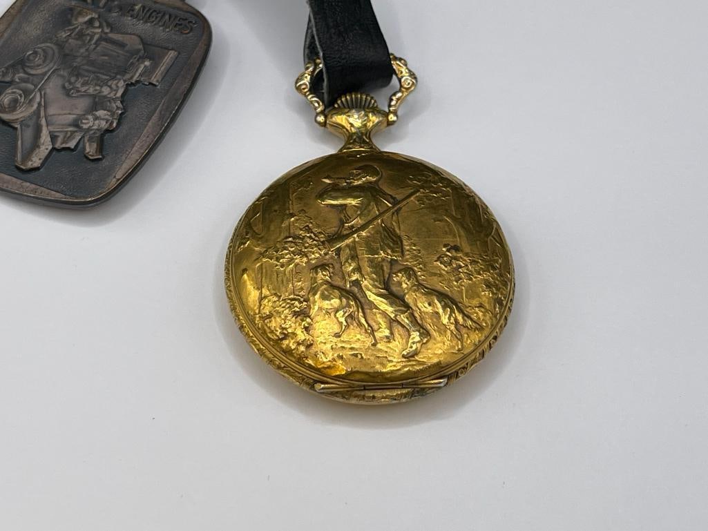 VINTAGE STAR WATCH CO. 17 JEWELS UNADJUSTED POCKET WATCH WITH CAT ENGINES TENCO WATCH FOB - 2