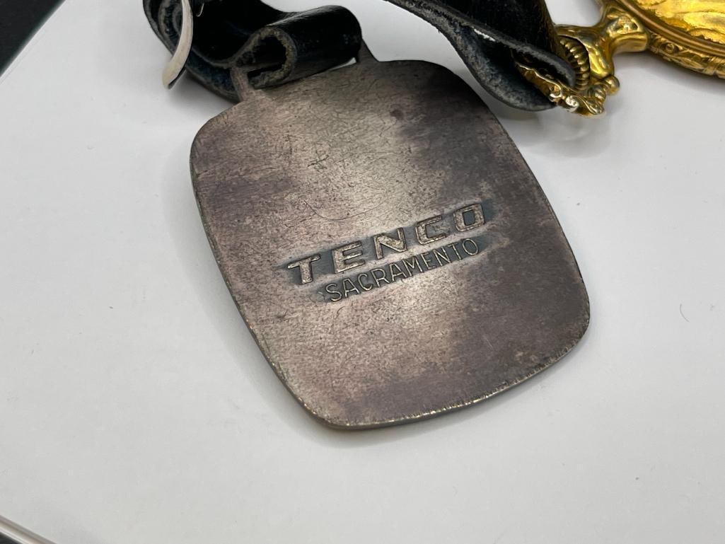 VINTAGE STAR WATCH CO. 17 JEWELS UNADJUSTED POCKET WATCH WITH CAT ENGINES TENCO WATCH FOB - 8