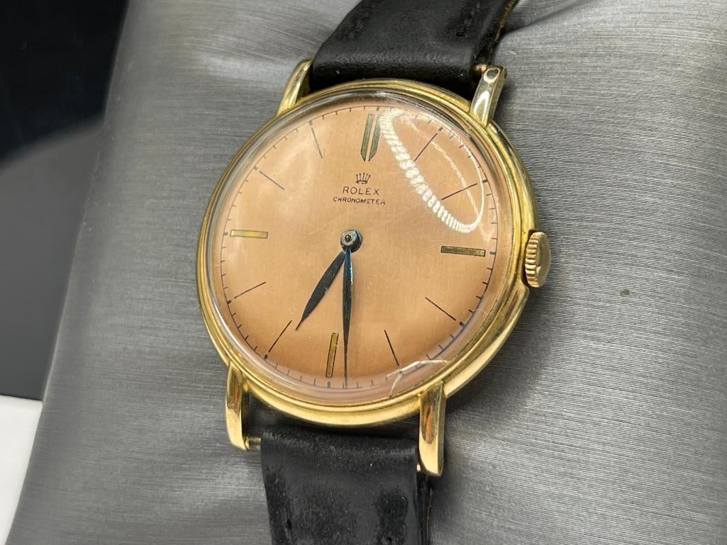 VINTAGE EARLY 1950'S ROLEX CHRONOMETER 17 JEWELS WRISTWATCH IN 14K YELLOW GOLD CASE - 4