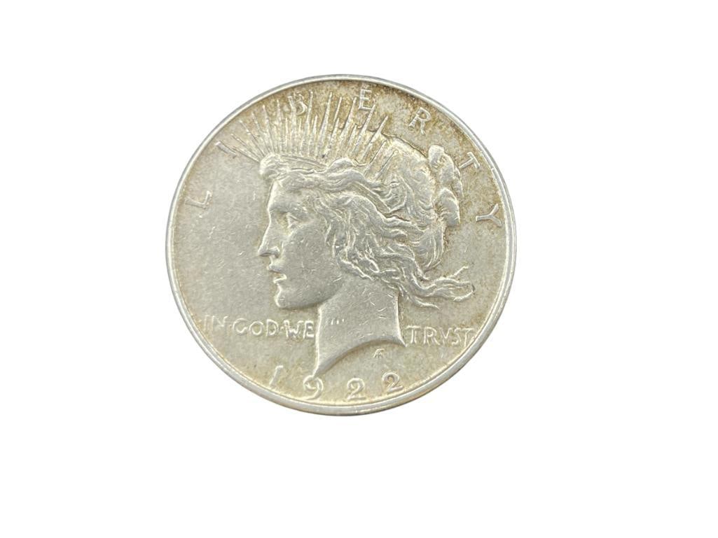 1922 U.S. PEACE SILVER DOLLAR: 90% SILVER 