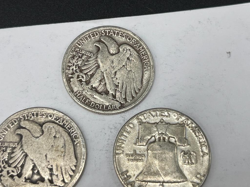 10 U.S. 90% SILVER HALF DOLLARS INCLUDING KENNEDY, FRANKLIN, AND WALKING LIBERTY - 7