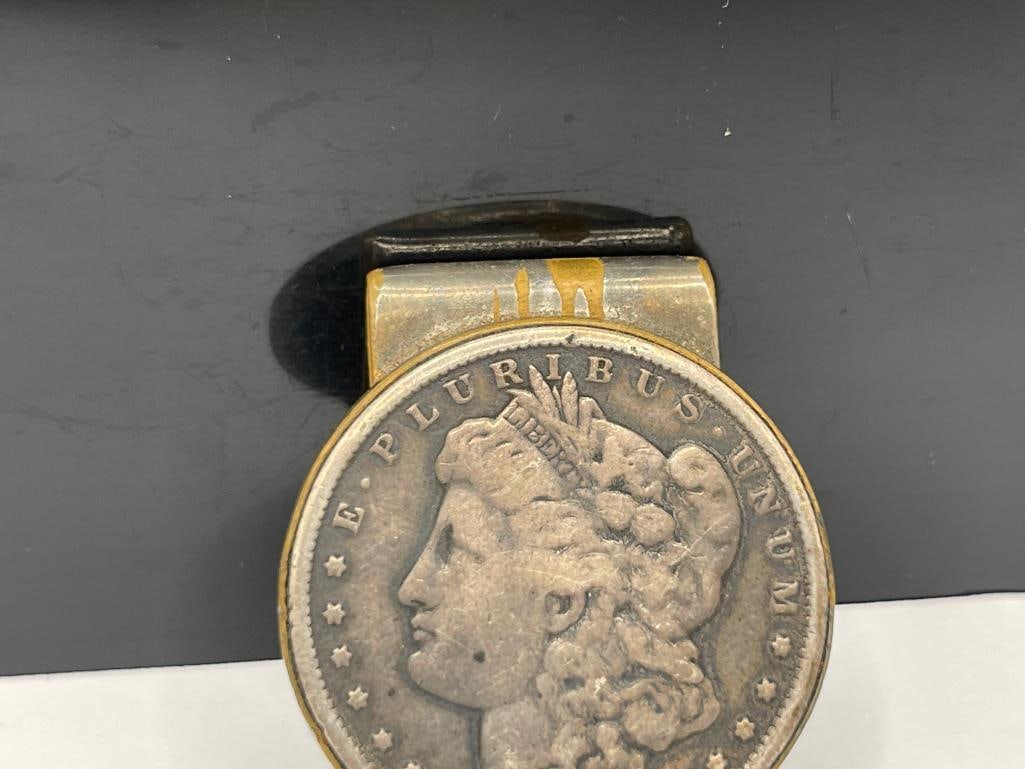 1887 U.S. MORGAN SILVER DOLLAR ENCASED IN SILVER PLATED MONEY CLIP - 2