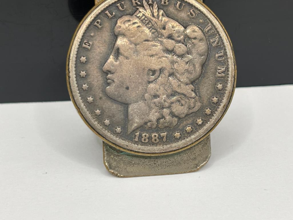 1887 U.S. MORGAN SILVER DOLLAR ENCASED IN SILVER PLATED MONEY CLIP - 3