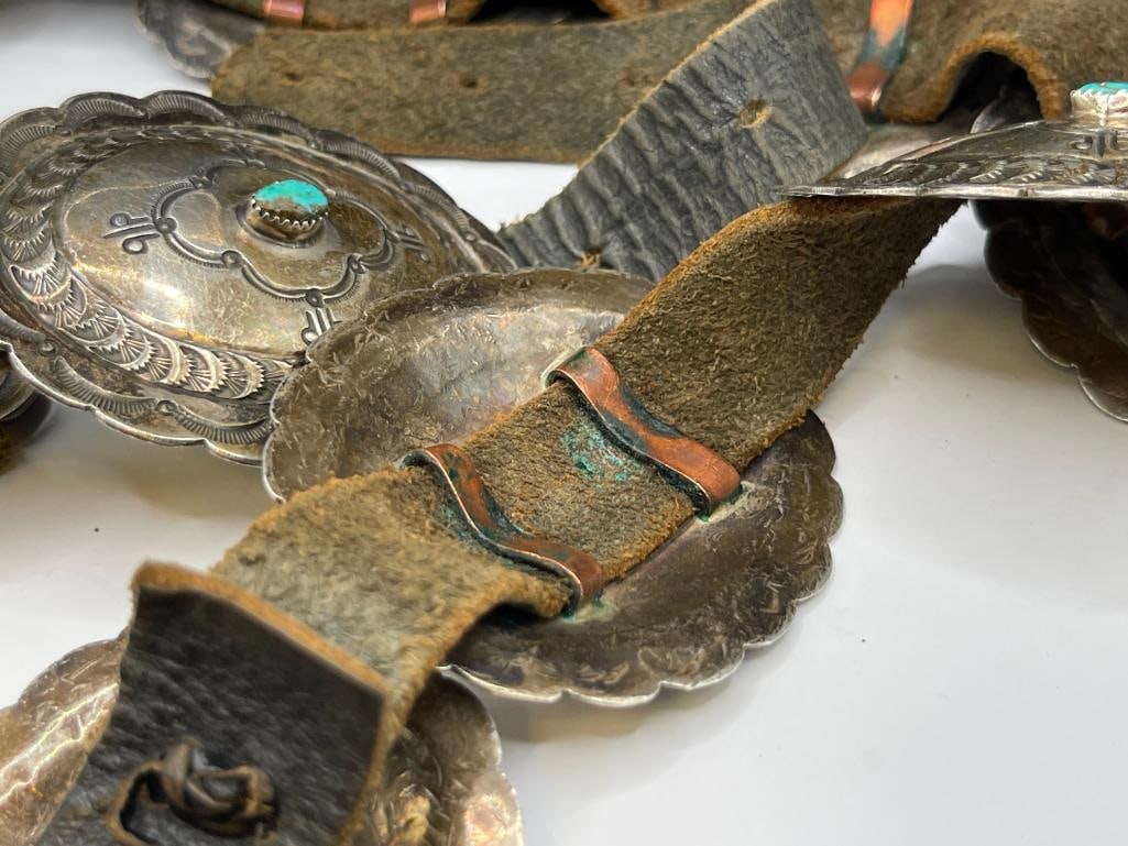 ANTIQUE NAVAJO STERLING SILVER TURQUOISE CONCHO BELT - 5