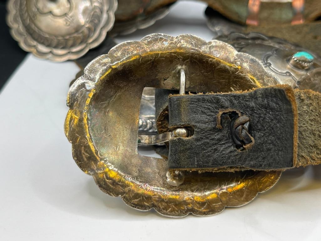 ANTIQUE NAVAJO STERLING SILVER TURQUOISE CONCHO BELT - 6