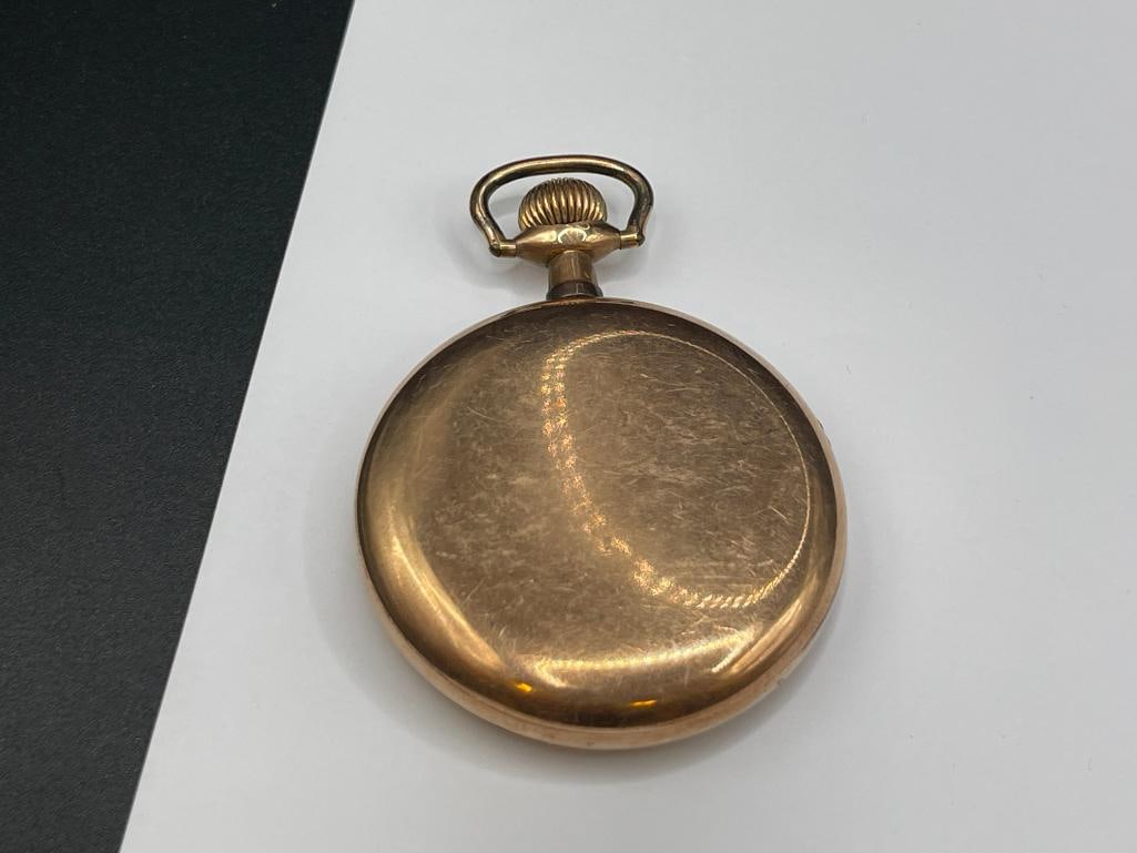 ANTIQUE HAMILTON GOLD FILLED OPEN FACE POCKET WATCH - 4