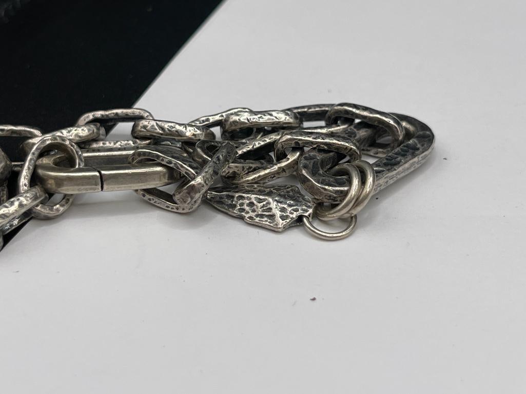 DIESEL STERLING SILVER DESIGNER SIGNED LINK BRACELET WITH ARROWHEAD CHARM DANGLE - 4
