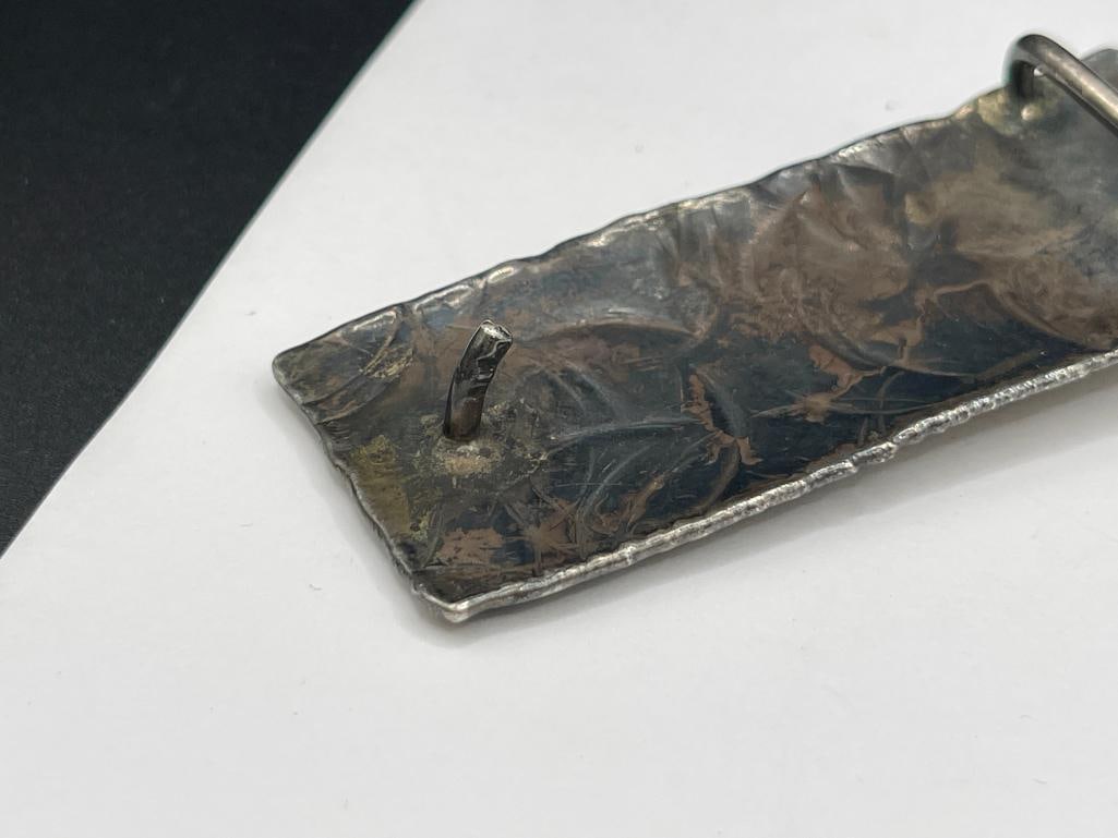 VINTAGE NAVAJO STERLING SILVER LADIES BELT BUCKLE FEATURING FEATHER AND BRASS BEADS - 5