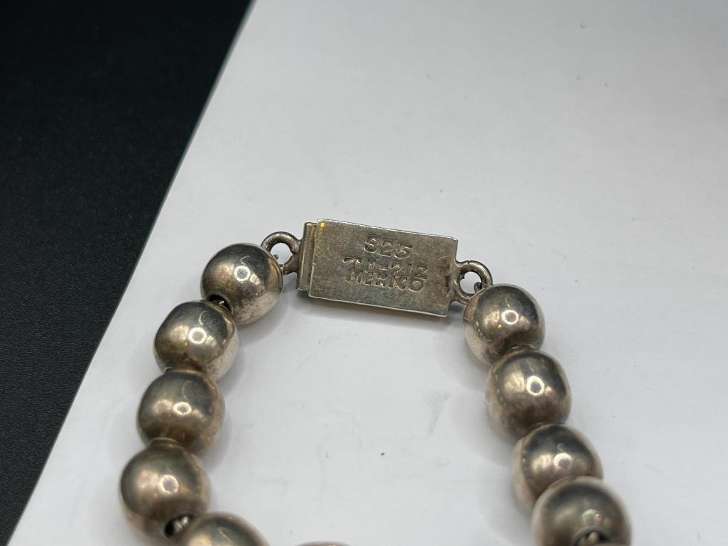 VINTAGE TAXCO MEXICO STERLING SILVER GRADUATED BEAD NECKLACE MARKED MEXICO ON CLASP - 5