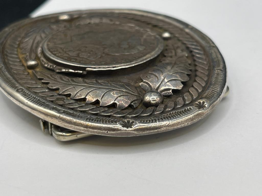 VINTAGE NAVJO ARTIST SIGNED STERLING SILVER 1896 U.S. MORGAN SILVER DOLLAR BELT BUCKLE - 4