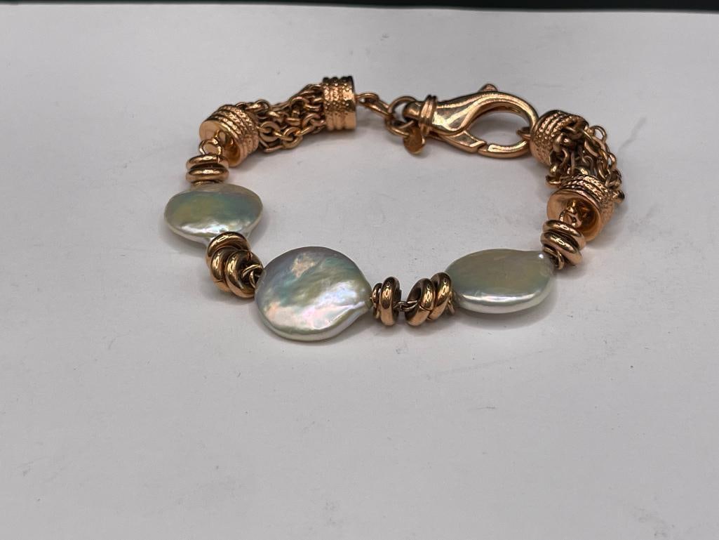 ITALIAN BRONZE AND FLAT PEARL LINK BRACELET - 2