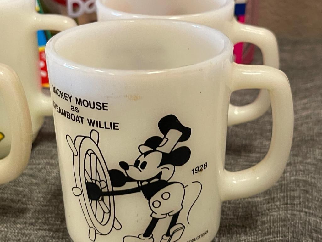 VINTAGE ANCHOR HOCKING MILK GLASS DISNEY / STRAWBERRY SHORTCAKE CHARACTER ILLUSTRATED MUGS / CUPS - 4