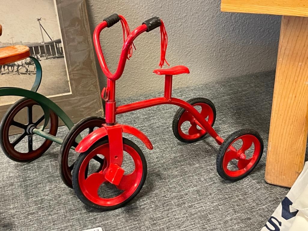TWO VINTAGE STYLED CHILDRENS TRICYCLES FOR DOLLS - 2