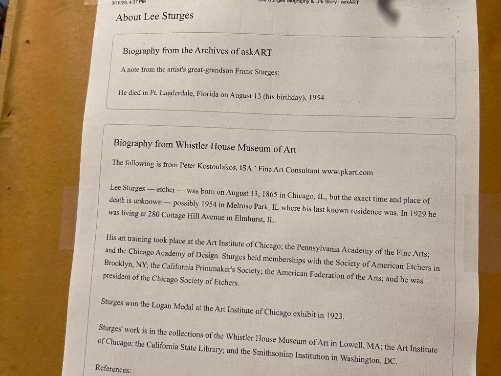 LEE STURGES AMERICAN ETCHER ORIGINAL ETCHING LANDSCAPE - 6