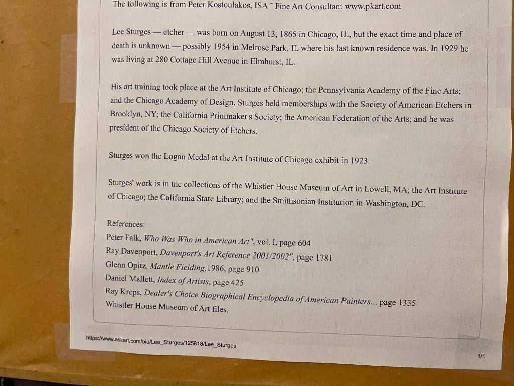 LEE STURGES AMERICAN ETCHER ORIGINAL ETCHING LANDSCAPE - 7