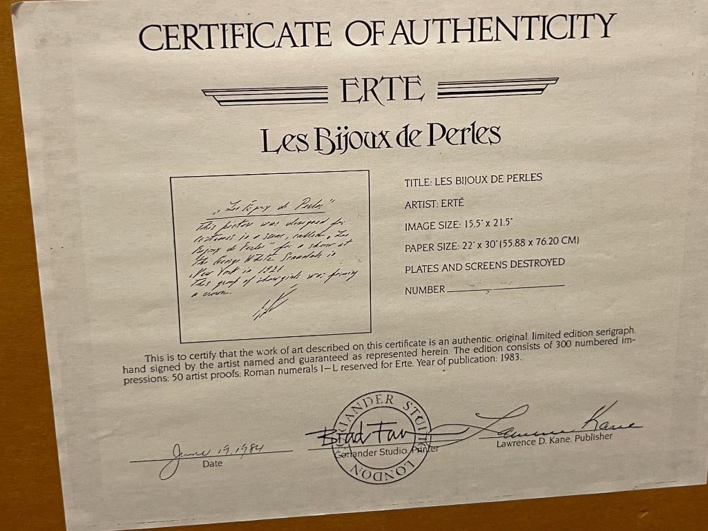 ERTE ROMAIN DE TIROFF RUSSIAN-FRENCH ARTIST LIMITED EDITION SERIGRAPH TITLED LES BIJOUX DE PERLES - 11