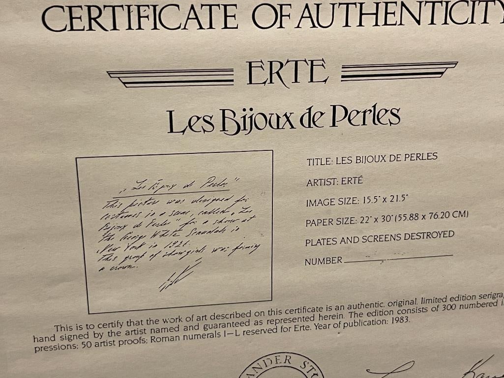 ERTE ROMAIN DE TIROFF RUSSIAN-FRENCH ARTIST LIMITED EDITION SERIGRAPH TITLED LES BIJOUX DE PERLES - 12