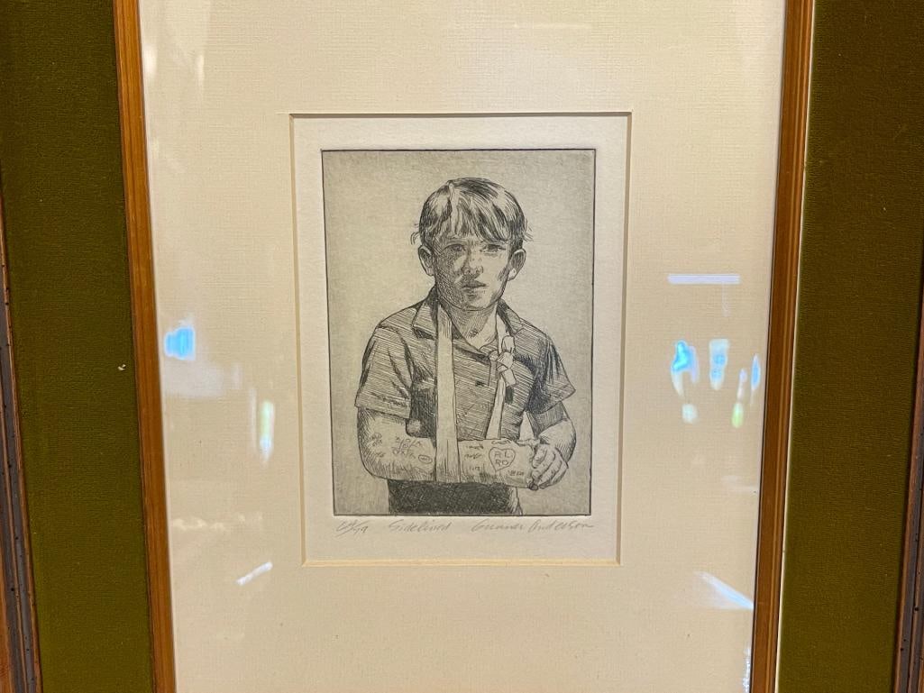 GUNNAR ANDERSON CALIFORNIA ARTIST LIMITED EDITION ETCHING TITLED SIDELINED NO. 64/79 - 2